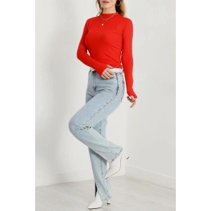 Dik Yaka Parmak Geçmeli Viskon Body Kırmızı - 40076.599.