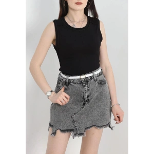 Dikiş Detay Sıfır Kol Bluz Siyah - 40784.1723.