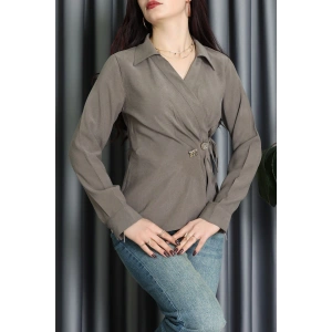 Diogenal Tensel Asimetrik Bağlamalı Bluz Vizon - 70996.1934.