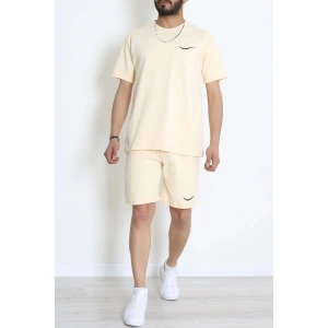 Double Face Özel Kumaş Oversize Erkek Şortlu Takım Bej - 80900.1837.