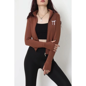 Double Krep Kumaş Parmak Geçmeli Baskılı Ceket Acıkahve - 42783.1567.