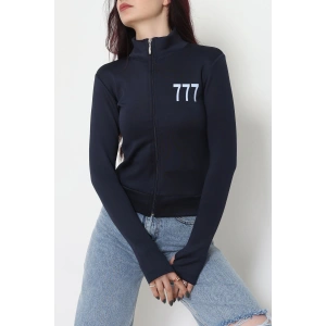 Double Krep Kumaş Parmak Geçmeli Baskılı Ceket Lacivert - 42783.1567.