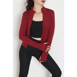 Double Krep Kumaş Parmak Geçmeli Fermuarlı Ceket Bordo - 42782.1567.