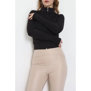 Double Krep Kumaş Parmak Geçmeli Fermuarlı Ceket Siyah - 42782.1567.