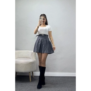 Double Kumaş Kemerli Pileli Etek Antrasit - 51236.1920.