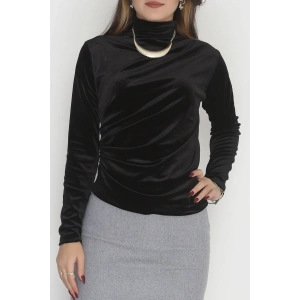 Drape Detaylı Kadife Bluz Siyah - 42664.1949.