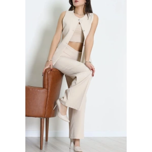 Düğmeli Dabıl İkili Takım Bej - 55039.1991.