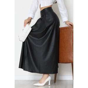 Düğmeli Deri Etek Siyah - 60654.2126.