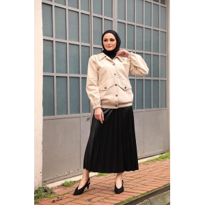 Düğmeli Kot Ceket Bej