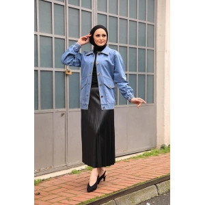 Düğmeli Kot Ceket Mavi