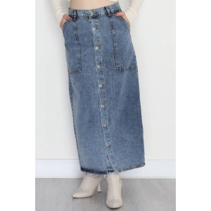 Düğmeli Kot Etek Koyumavi - 31555.2088.