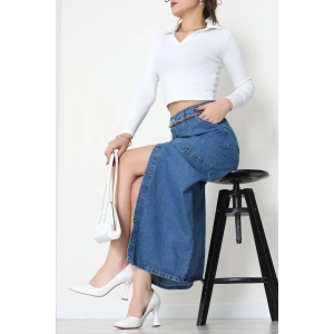 Düğmeli Kot Etek Mavi - 31555.2088.