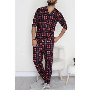 Düğmeli Süet Erkek Pijama Takımı Kırmızılaci - 42641.1951.