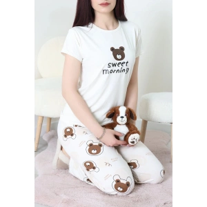 Enjeksiyon Baskı Milan Kumaş Pijama Takımı Ekruayı - 630.1287.
