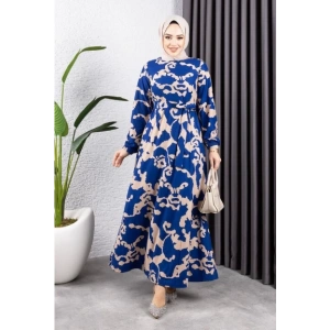 Eteği Kloş Desenli Elbise LACİVERT VİZON