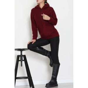 Fermuarlı Kapşonlu Polar Ceket Bordo - 52114.053.