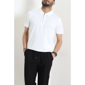 Fermuarlı Polo Yaka Tişört Beyaz - 71596.2167.