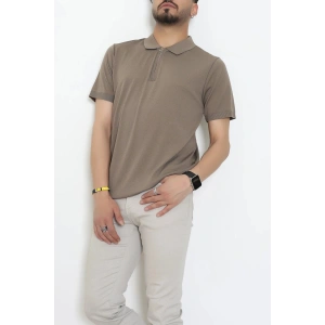 Fermuarlı Polo Yaka Tişört Vizon - 71596.2167.