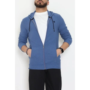 Fermuarlı Yan Kup Kapşonlu Erkek Sweat İndigo - 25972.2125.