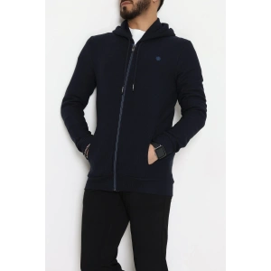 Fermuarlı Yan Kup Kapşonlu Erkek Sweat Lacivert - 25972.2125.