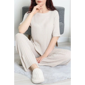 Fitilli Kumaş Pijama Takımı Bej - 52302.1567.