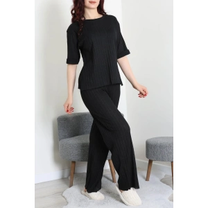 Fitilli Kumaş Pijama Takımı Siyah - 52302.1567.