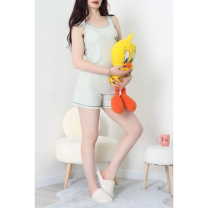 Fitilli Kumaş Şortlu Pijama Takımı Suyeşili - 31861.2123.