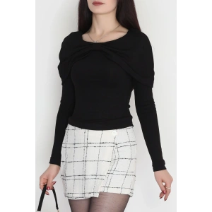 Fitilli Modal Kumaş Fiyonk Detay Bluz Siyah - 70871.1918.