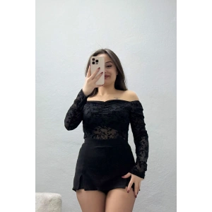 Flok Baskı Transparan Bluz Siyah - 4173.1247.