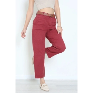 Gabardin Kemerli Havuç Pantolon Bordo - 7770.1437.