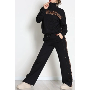 Garnili Fermuarlı 2 İplik Eşofman Takımı Siyahleopar - 50790.1857.