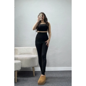 Geniş Kemer Taşlı Dalgıç Tayt Siyah - 44037.1098.