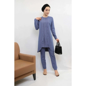 Gül İşlemeli İkili Takım MC1434  İndigo