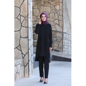 Gül İşlemeli İkili Takım MC1434 Siyah