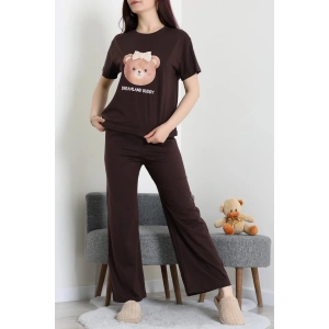 İpek Apreli Süprem Pijama Takımı Kahve - 52238.1567.