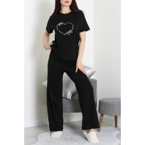 İpek Apreli Süprem Pijama Takımı Siyahkalp - 52238.1567.