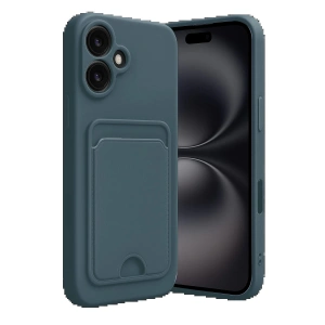 iPhone 16 Kılıf Kelvin Kartvizitli Silikon - Koyu Yeşil