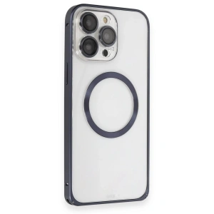 Joko iPhone 15 Pro Max Kılıf Metal Bumper Magneticsafe Kapak - Lacivert