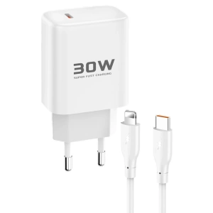 Joko JK89 30W Type-C Çıkışlı Ekstra DC66 1M Type-C to Lightning  Kablolu PD Şarj Cihazı - Beyaz