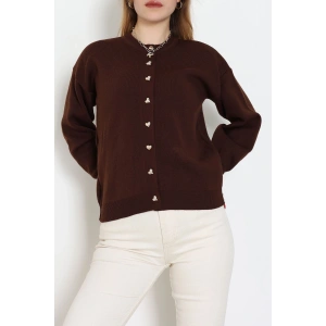 Kalp Düğmeli Balon Kol Hırka Kahve - 3256.1577.