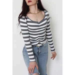 Kalp Yaka Büzgülü Kaşkorse Bluz Antibeyaz - 51092.1567.