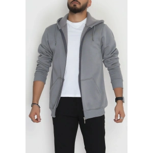 Kapşonlu Fermuarlı 3 İplik Erkek Sweat Antrasit - 42575.1878.