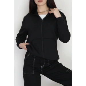 Kapşonlu Fermuarlı Modal Sweat Siyah - 90977.1837.