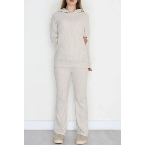 Kapşonlu İnterlok Kumaş İkili Takım Bej - 42636.1567.