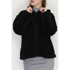 Kapşonlu Peluş Ceket Siyah - 4116.1247.