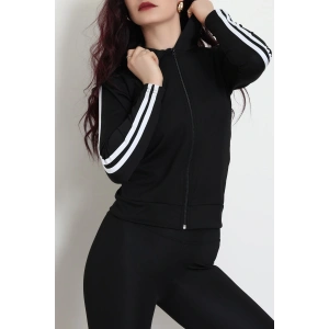 Kapşonlu Şeritli Dalgıç Ceket Siyah - 40511.053.