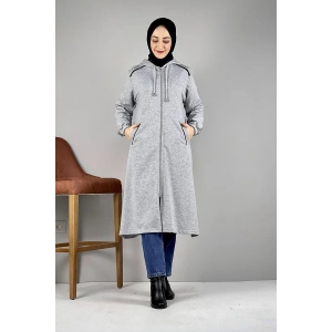 Kapşonlu Tesettür Kap Gri