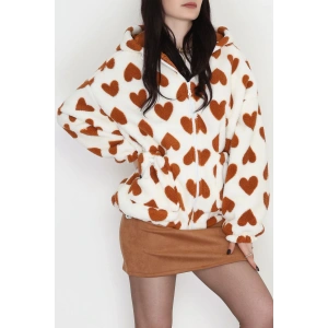 Kapüşonlu Kalpli Peluş Mont Kiremit - 31482.1247.