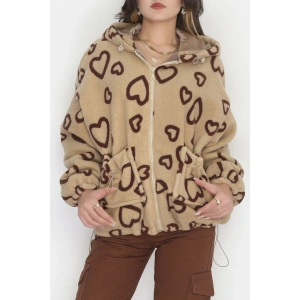 Kapüşonlu Kalpli Peluş Mont Sütlükahve - 31482.1247.