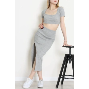 Kare Yaka Crop Etekli Kaşkorse Takım Gri - 71070.1748.